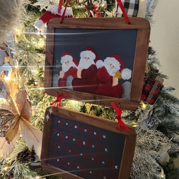 Vintage Handmade‎ Santa Advent Calendar countdown Wood Hand Paint - Picture 8 of 9